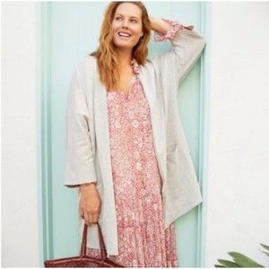 Anthropologie Donni Sandwash Ribbed Gray & White Duster Cardigan OSFM Plus Size